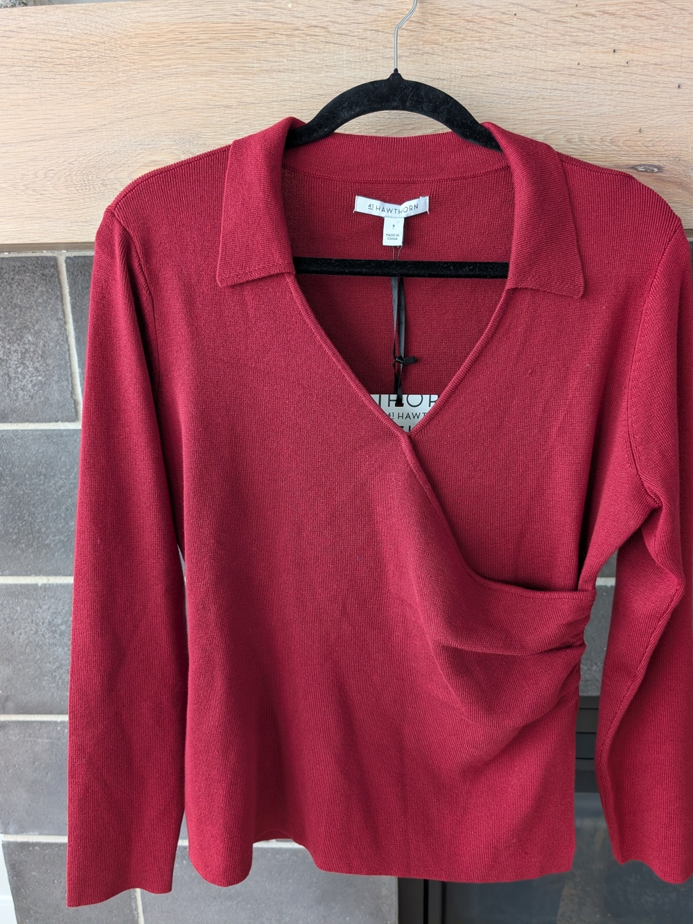 41 Hawthorn Deep Red V-Neck Wrap-Front Long Sleeve Sweater